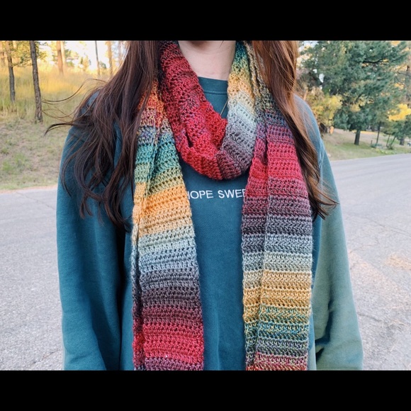 Handmade Crochet Unisex Extra Long Oversized Colorful Scarf with Fringe - Picture 5 of 10